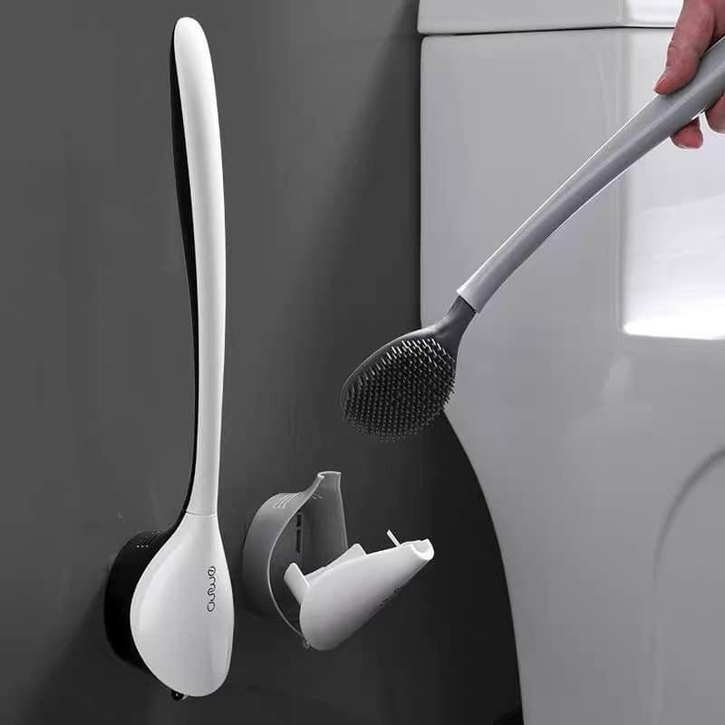 Chổi Cọ Nhà Vệ Sinh, Cây Cọ Toilet Bồn Cầu Bằng SiliCon Kiểu Mới Có Giá Đựng Dán Tường- Sạch Sẽ, Tiện Dụng