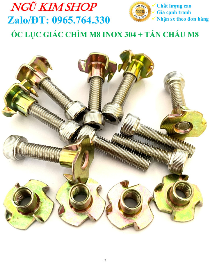 ỐC LỤC GIÁC CHÌM M8 INOX304 + TÁN CHẤU M8 BẮT LOA _ HÀNG XỊN
