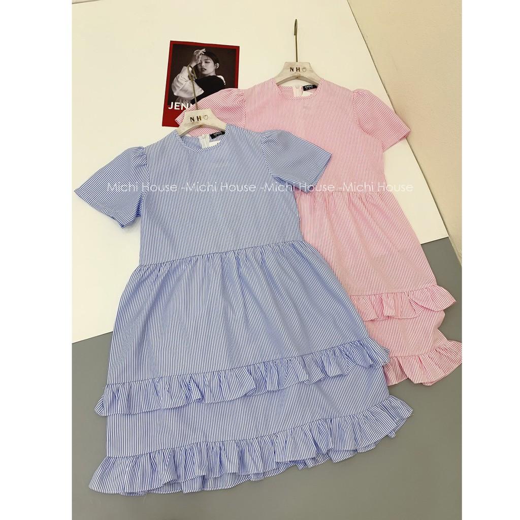 Váy kẻ dáng babydoll , dáng suông rộng, đầm xuông freesize, váy bầu dáng tầng, mã VS278 - Michi House