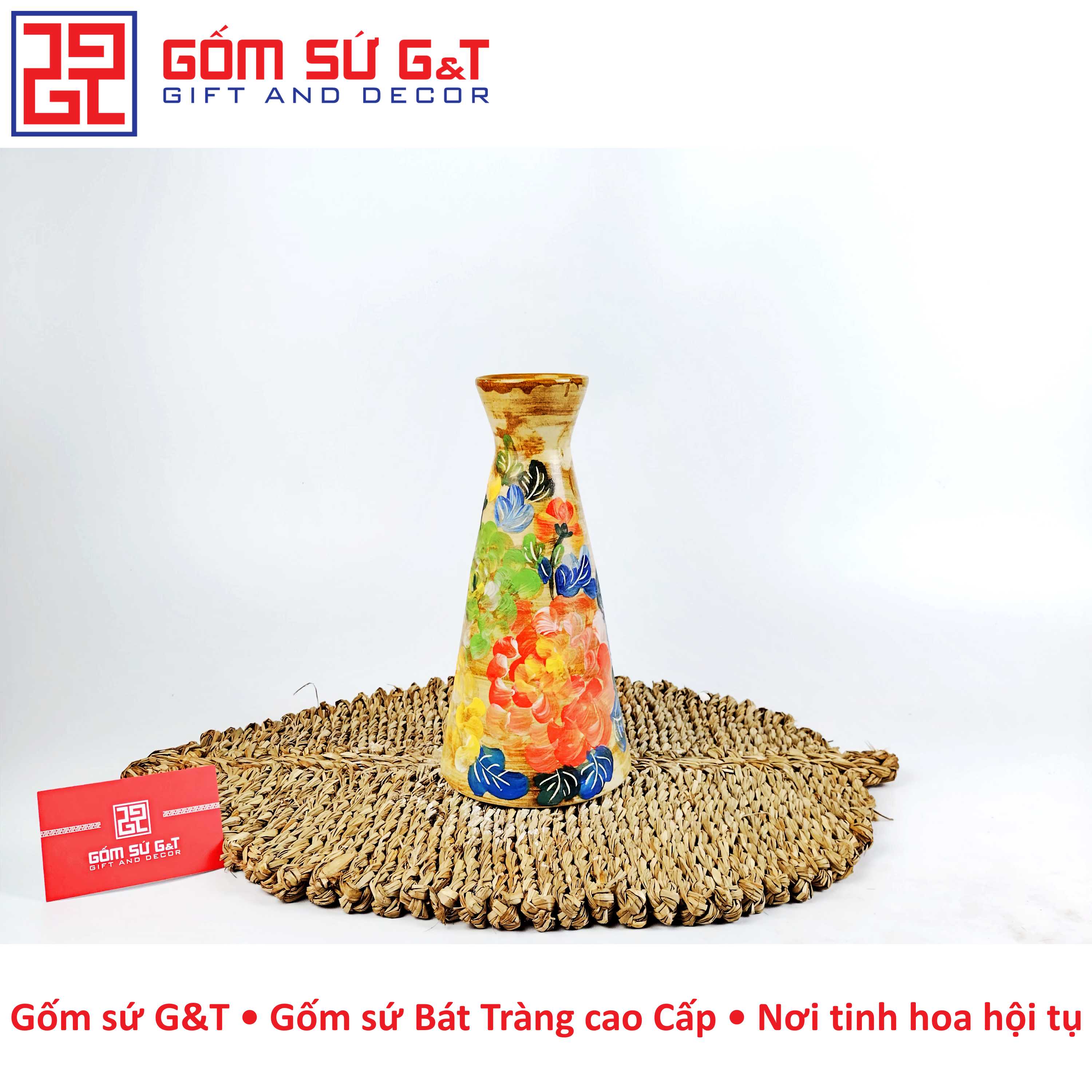 Lọ hoa chân váy vẽ hoa ngũ sắc Gốm Sứ G&amp;T