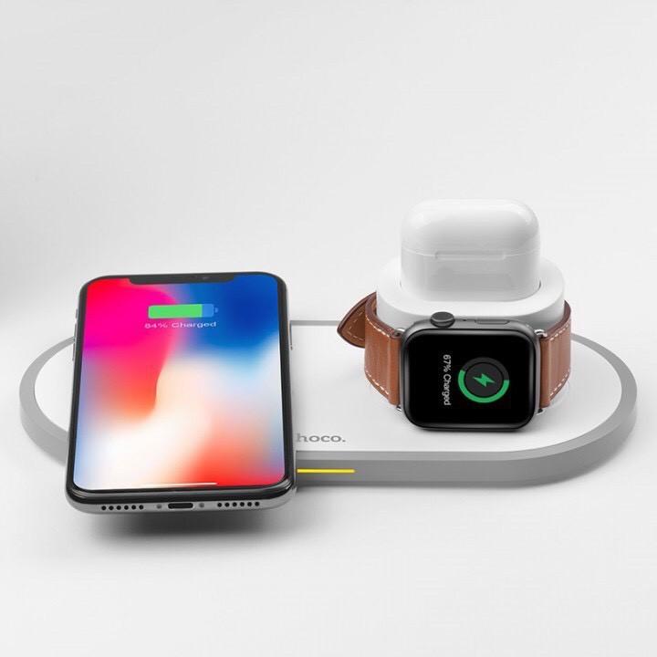 Sạc không dây, Đế sạc không dây️️ HOCO CW21 3 in 1 dành cho ( Iphone - Apple Watch ) - Hàng Chính Hãng