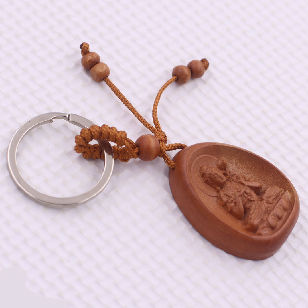 Móc chia khóa Phật Đại thế chí gỗ đào, móc chìa khóa Phật bản mênh