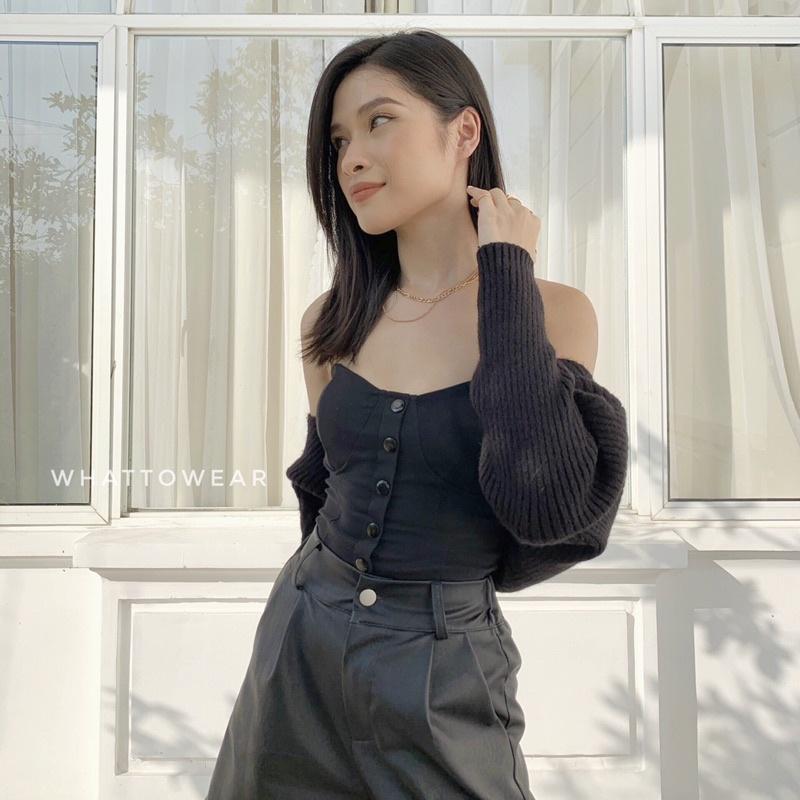 Áo cardigan croptop len lửng tay dài nhiều màu