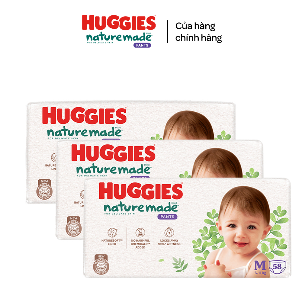 Thùng 3 gói Tã/Bỉm quần Huggies Platinum NatureMade M58/ L44/ XL38/ XXL26