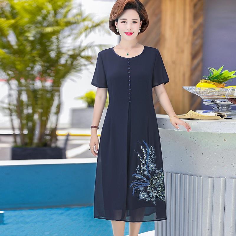 Đầm Voan Trung Niên Thêu Dáng Xòe Sang Trọng VH07 - Hàng Quảng Châu Cao Cấp