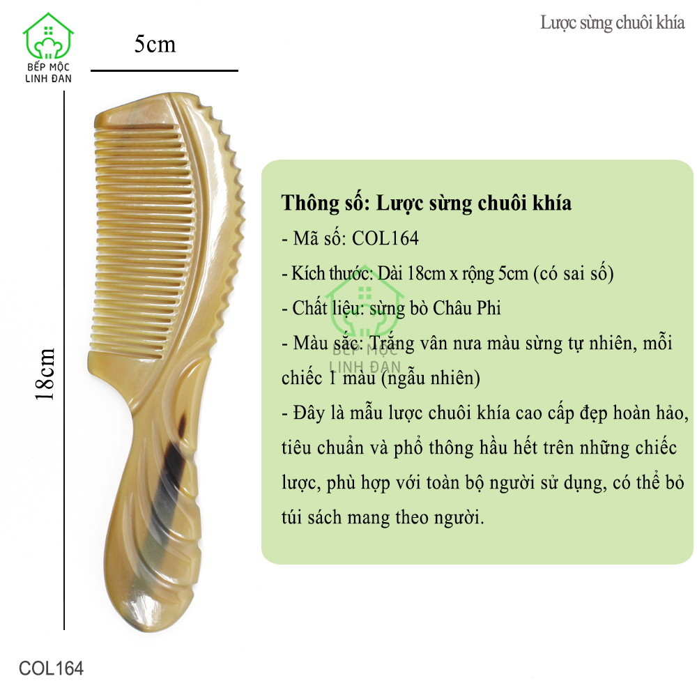 Lược Sừng Xuất Nhật (Size: L- 18cm) Mẫu Chuôi Khía Đẹp Hoàn Hảo [COL164]