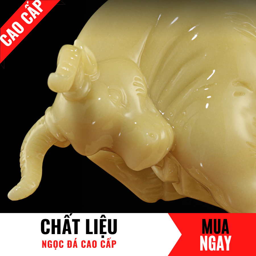 Tượng Trâu Trang Trí Phong Thủy Bằng Đá Hoàng Ngọc Cao 24cm