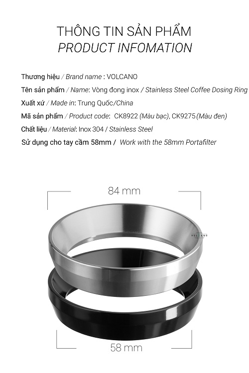 Vòng inox đòng cà phe cho tay cầm 58mm