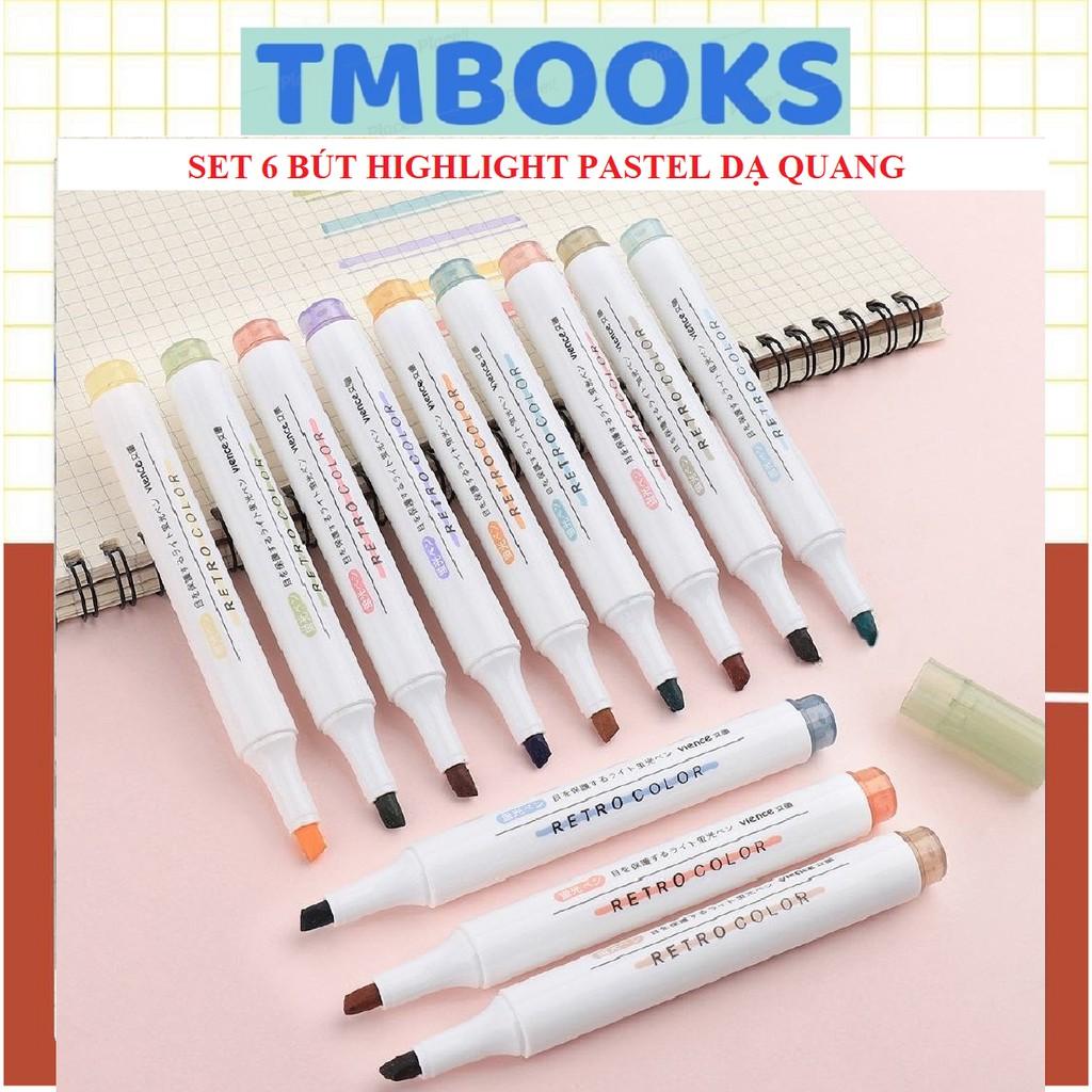 Set 6 Bút highlight pastel dạ quang ghi nhớ dòng cute đánh dấu nhiều màu TMBOOKS