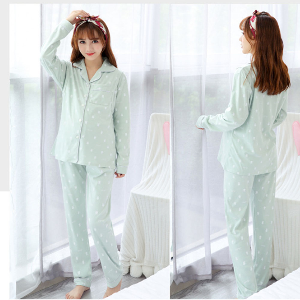 Bộ Pyjama Bầu Và Sau Sinh Dài Tay AZ8182 Chất Liệu Cotton Có Thiết Kế Mở 2 Bên Ngực Cho Con Bú Tiện Lợi