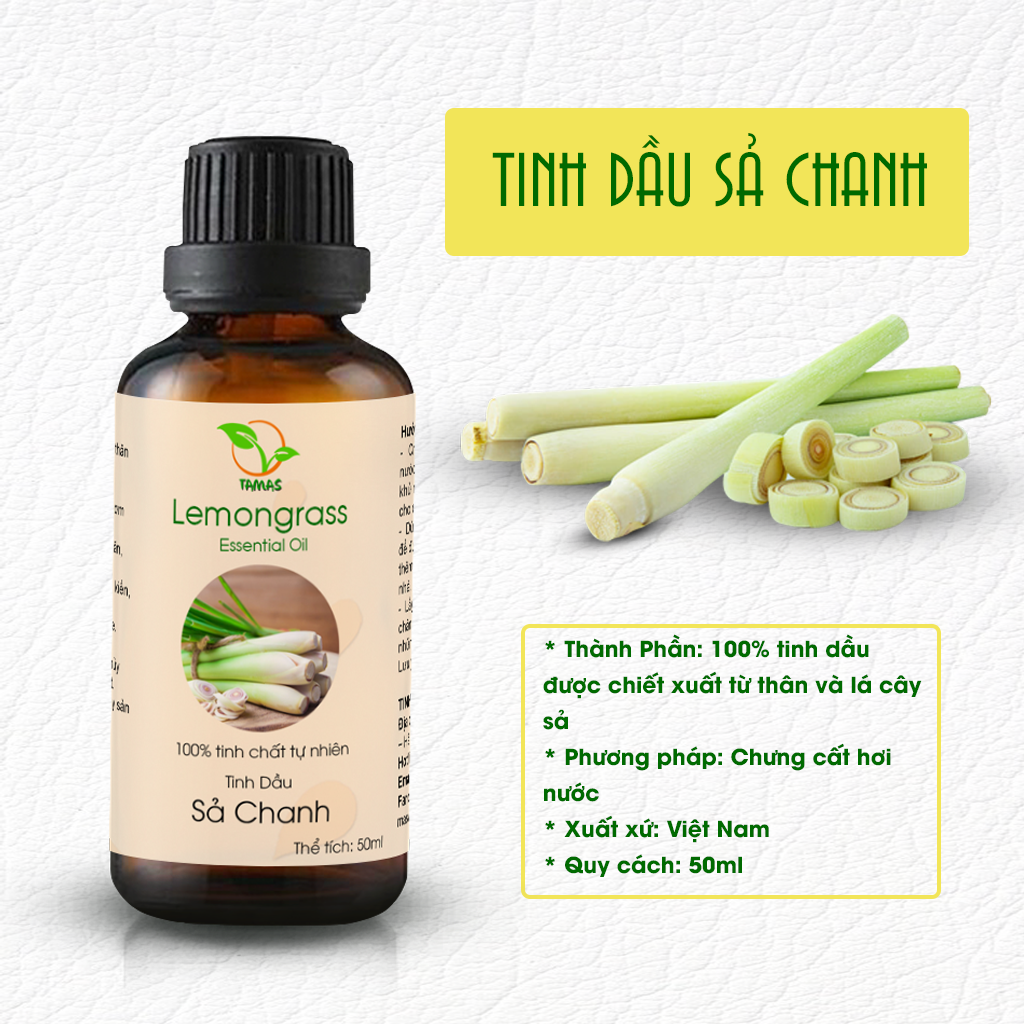 Tinh dầu sả chanh nguyên chất TAMAS chai 50ml. tinh dầu xông phòng, làm thơm phòng, khử mùi, khử khuẩn, thư giãn, có kiểm định chất lượng, an toàn cho người sử dụng