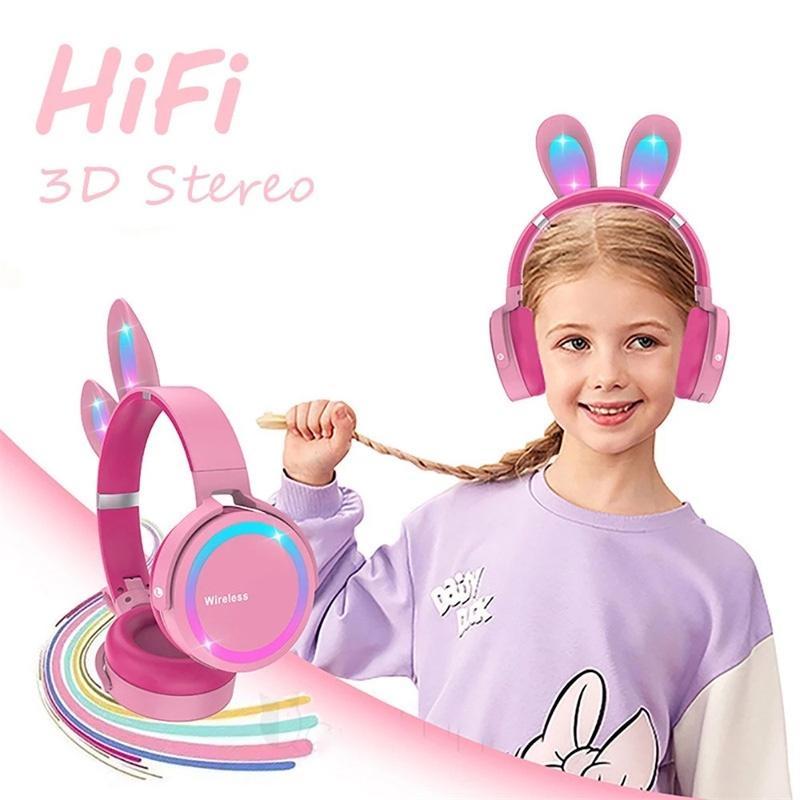 Tai Nghe Nhét Tai Bluetooth Không Dây Âm Thanh Nổi HiFi Có Mic RGB Hình Thỏ Dễ Thương Cho Trẻ Em