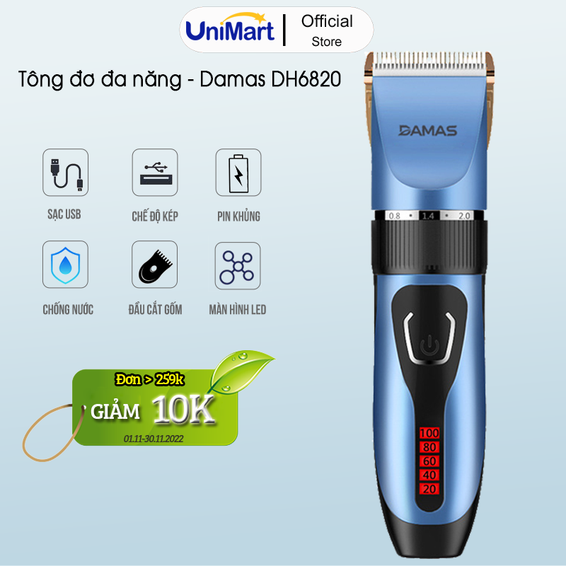 Tông Đơ Cắt Tóc Damas DH-6820 – Thiết Kế Đa Năng Chống Nước Tuyệt Đối Nhỏ Gọn, An Toàn – Tặng Kèm Bộ Đồ Chuyên Dụng Chuẩn Salon – Hàng Chính Hãng