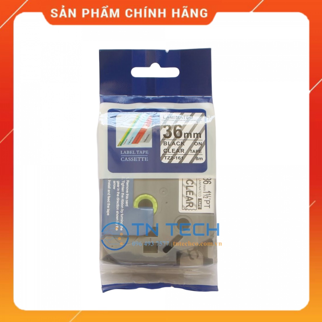 Nhãn In Tz2-161 - Đen nền trong 36mm x 8m - Dùng cho máy in BROTHER - AIMO - PUTY [Hàng nhập khẩu]