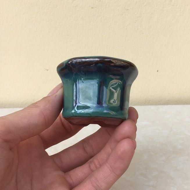 Chậu bonsai Lục giác loe siêu mini men hỏa biến gốm Bát tràng 1 size BM-52