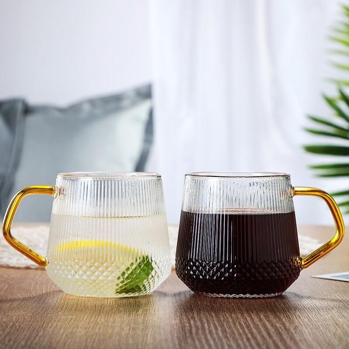 Bình cốc nước thủy tinh Vân sọc kim cương , Bộ bình nước thủy tinh chịu nhiệt cao cấp