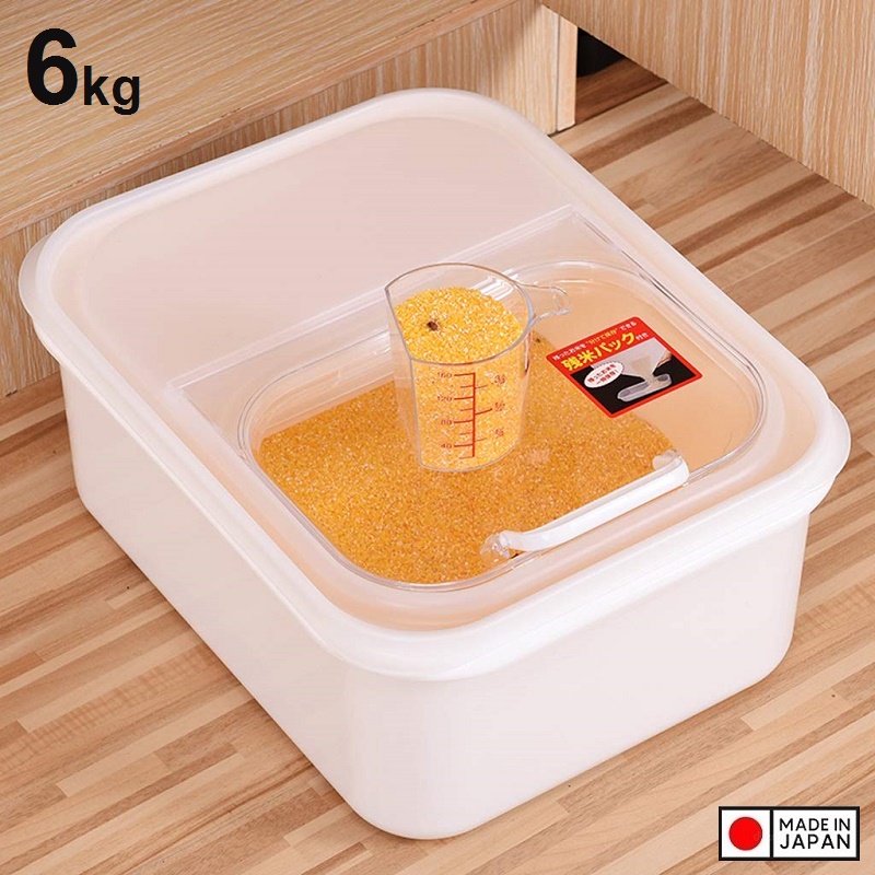Thùng đựng gạo 6kg nắp bật có 2 ngăn kèm ca đong nội địa Nhật Bản