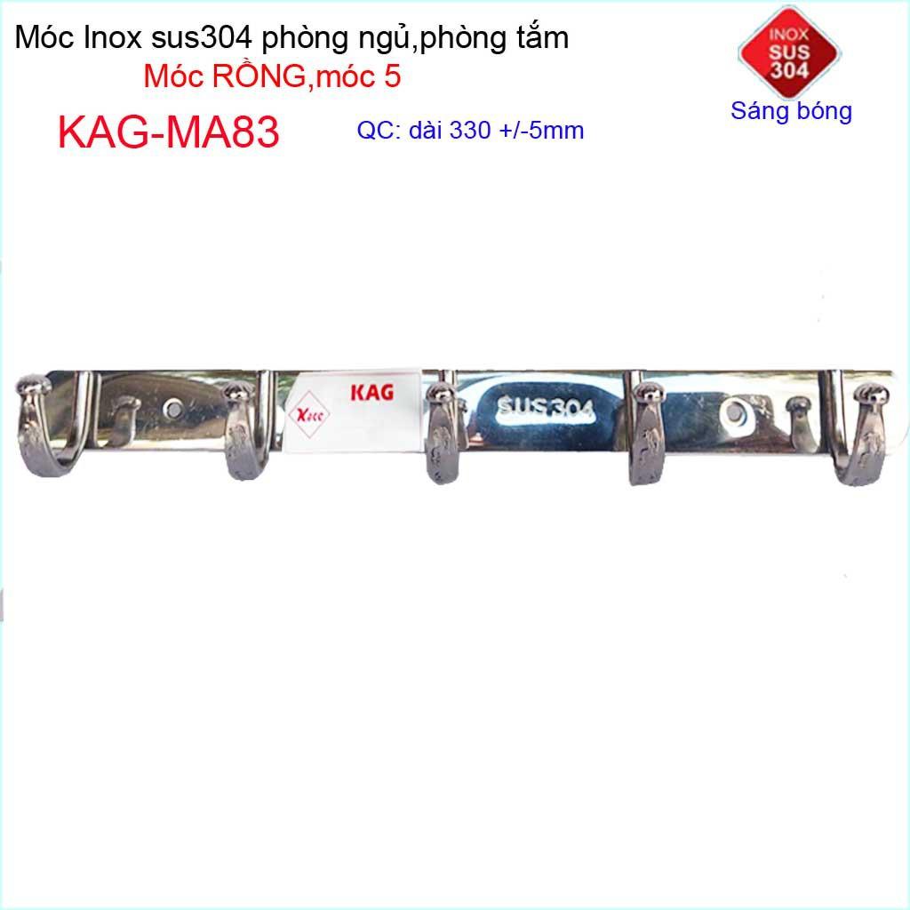 Móc rồng treo quần áo inox 304 cao cấp dày, móc Kace 5 móc treo đồ nhà tắm KAG-MA83