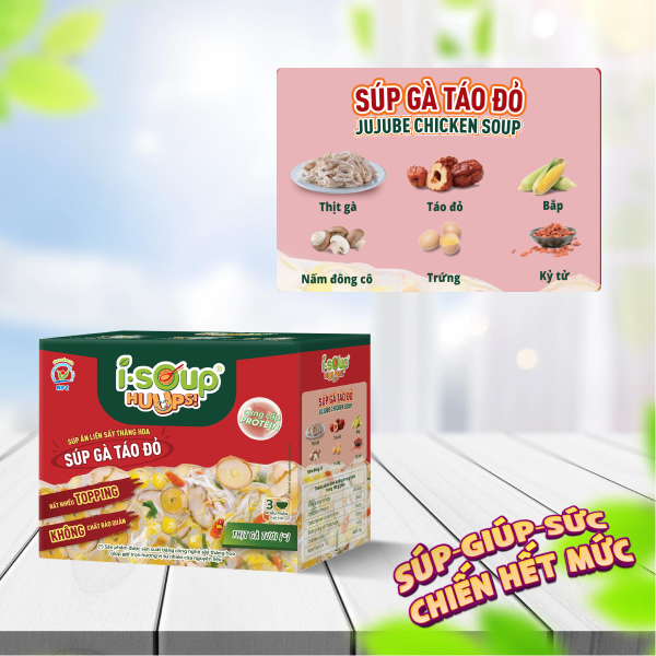 Súp Gà Táo Đỏ Ăn Liền ISOUP HUUPS Ngon,Dinh Dưỡng,Tiện Lợi (Hộp X 3 Viên)- Súp Ăn Liền Sấy Thăng Hoa