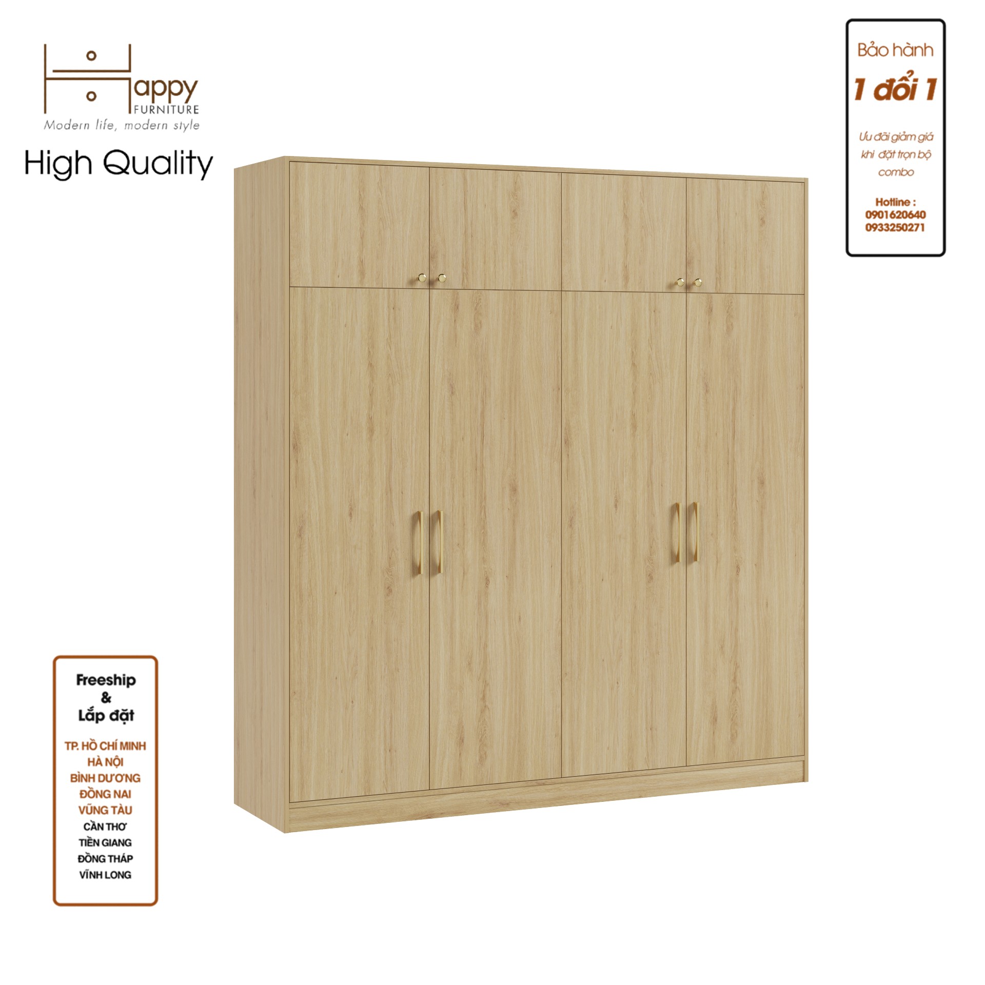[Happy Home Furniture] ELEGANT, Tủ quần áo 2 ngăn kéo 2mx2m2 , 200cm x 54cm x 220cm ( DxRxC), TCM_048