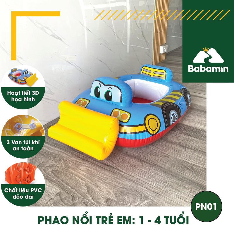 Phao Bơi Cho Bé 1, 2, 3, 4 Tuổi Chống Lật - Babamin - Bơm Hơi, Hoạt Hình Dễ Thương - PN01