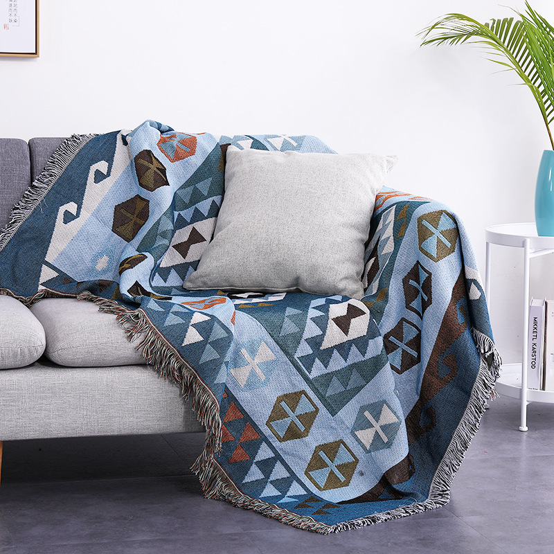 Chăn Thảm Phủ Sofa Hình Trừu Tượng Xanh Nâu