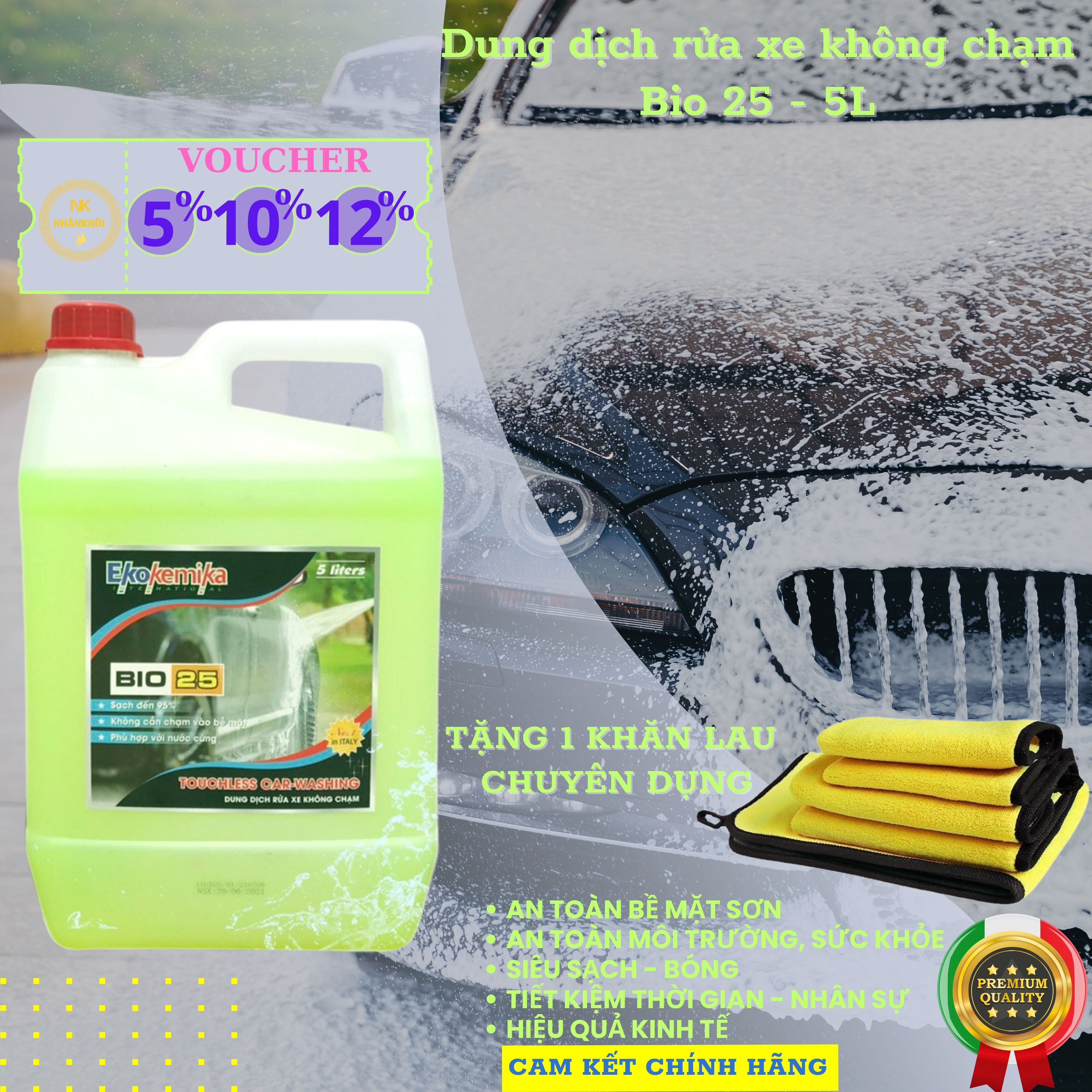 Bio 25 - 5 lít - Dung dịch rửa xe không chạm - Nước rửa xe bọt tuyết - Ekokemika