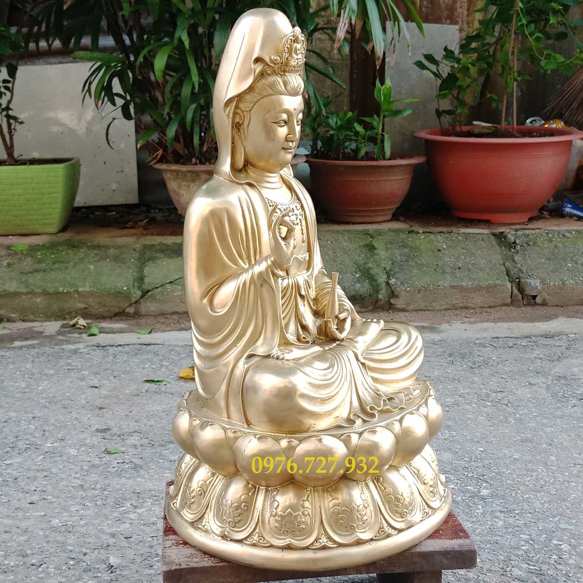 Tượng phật bà quan âm bồ tát cao 47cm bằng đồng, tượng phật quan âm ngồi đài sen, tượng quan âm bồ tát