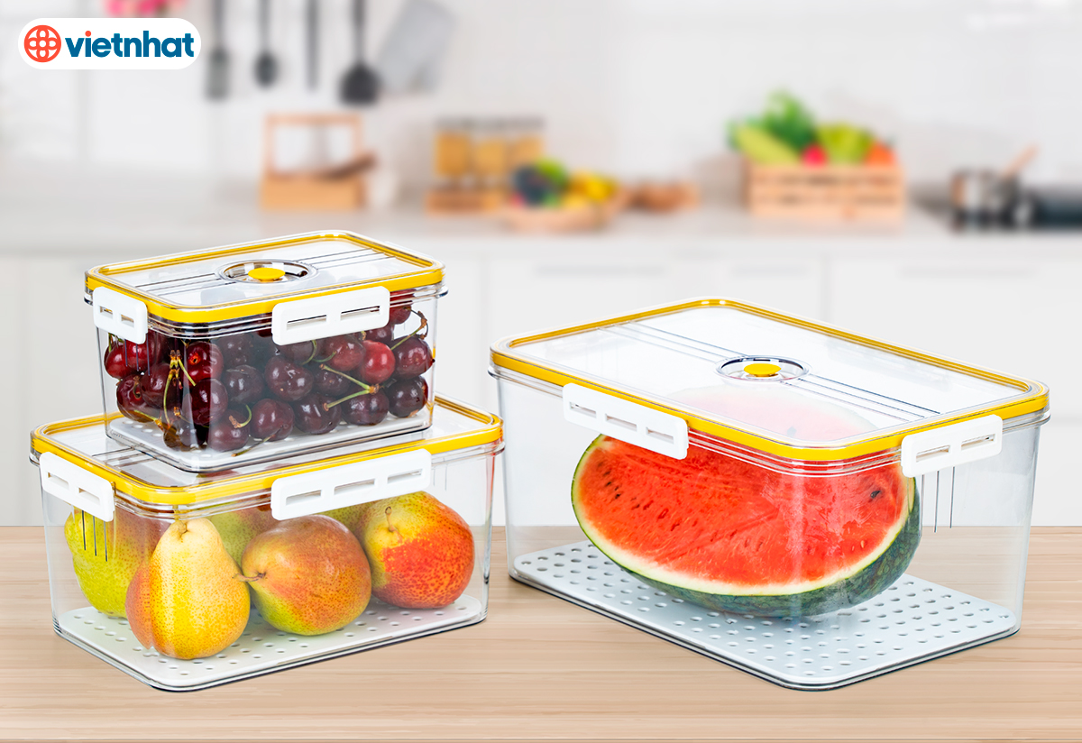BỘ 3 HỘP THỰC PHẨM CHỮ NHẬT CAO CẤP KHÓA GÀI VIỆT NHẬT HOKORI - Hàng chính hãng (Giao màu ngẫu nhiên)