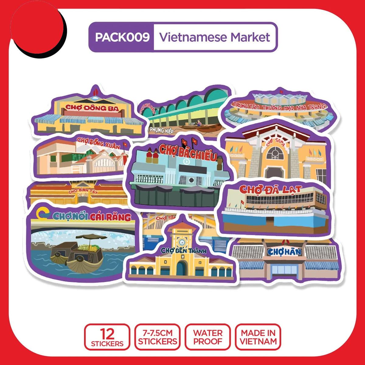 Bộ 12 Hình Dán Vietnamese Market - Die Cut Sticker Pack - Stickerfactory PACK009