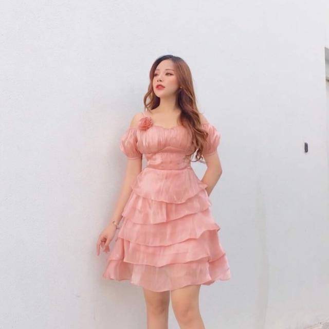 Đầm xoè tầng đính hoa 3D -MS136V- Size M L đến 58kgMM MM