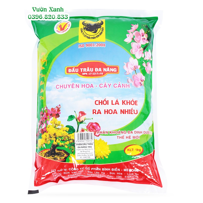 Phân bón Đầu Trâu NPK 17-12-7 chuyên hoa cây cảnh chồi lá khỏe gói 1kg