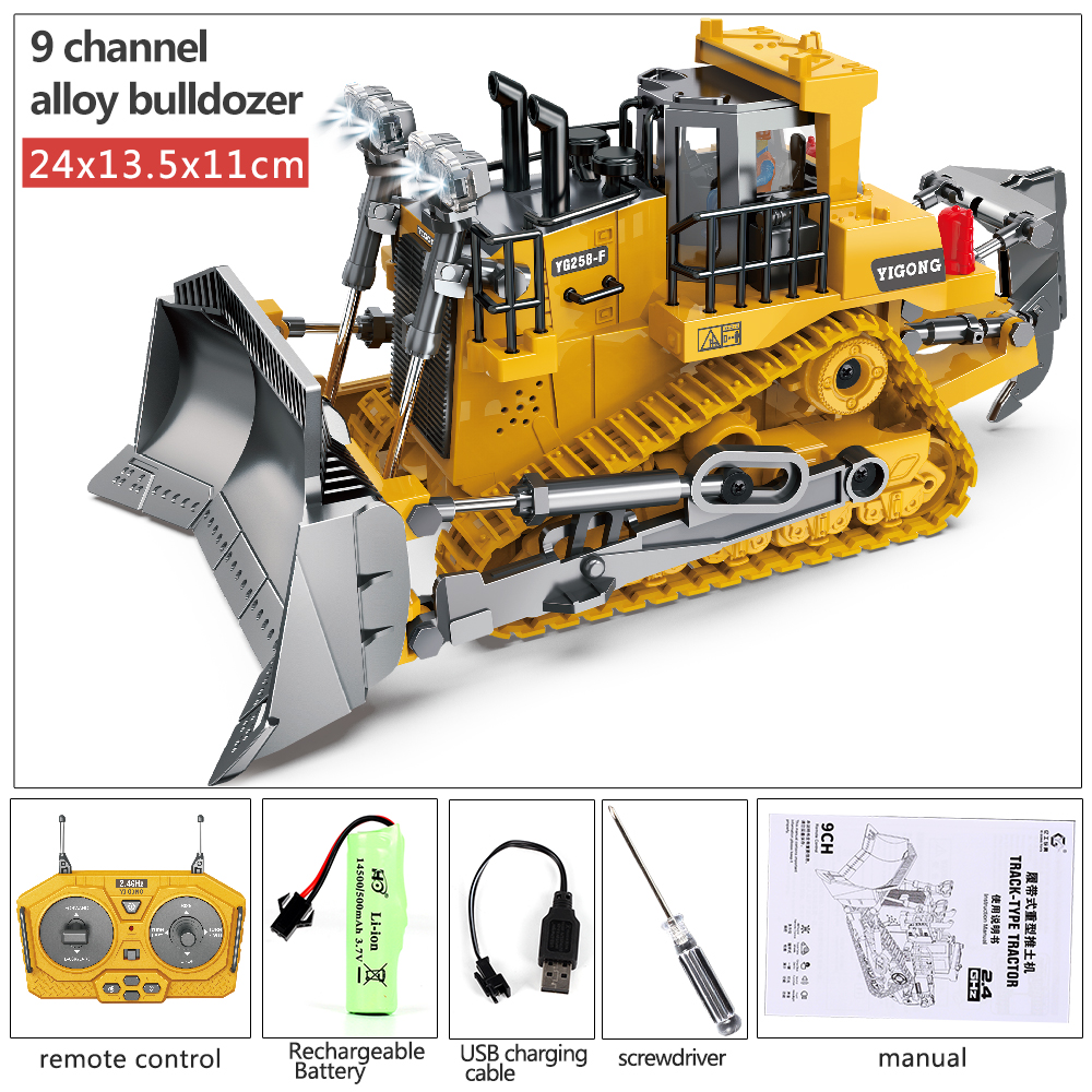 Xe ủi đất kim loại điều khiển từ xa 9 kênh BC1031 đồ chơi trẻ em 9 Channel Alloy Bulldozer / Xe công trình điều khiển từ xa cao cấp