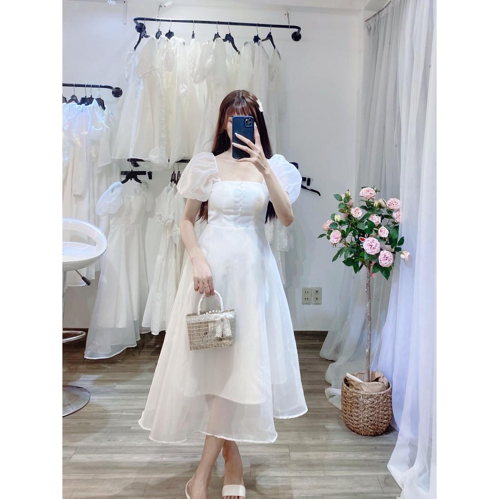 Đầm Dự Tiệc Công Chúa Tay Phồng Nút