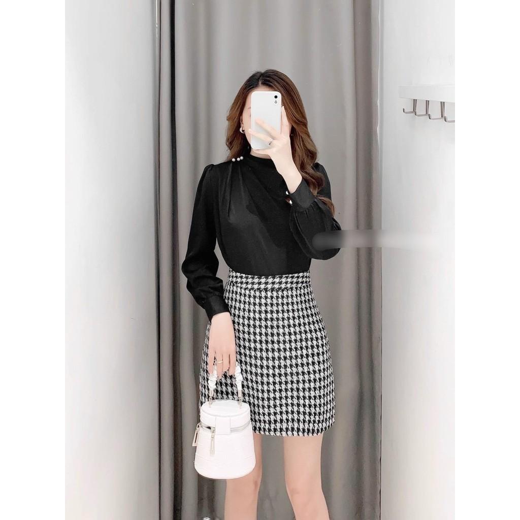 ASM212 ÁO SƠ MI LỤA XẾP LY VAI CÚC NGỌC