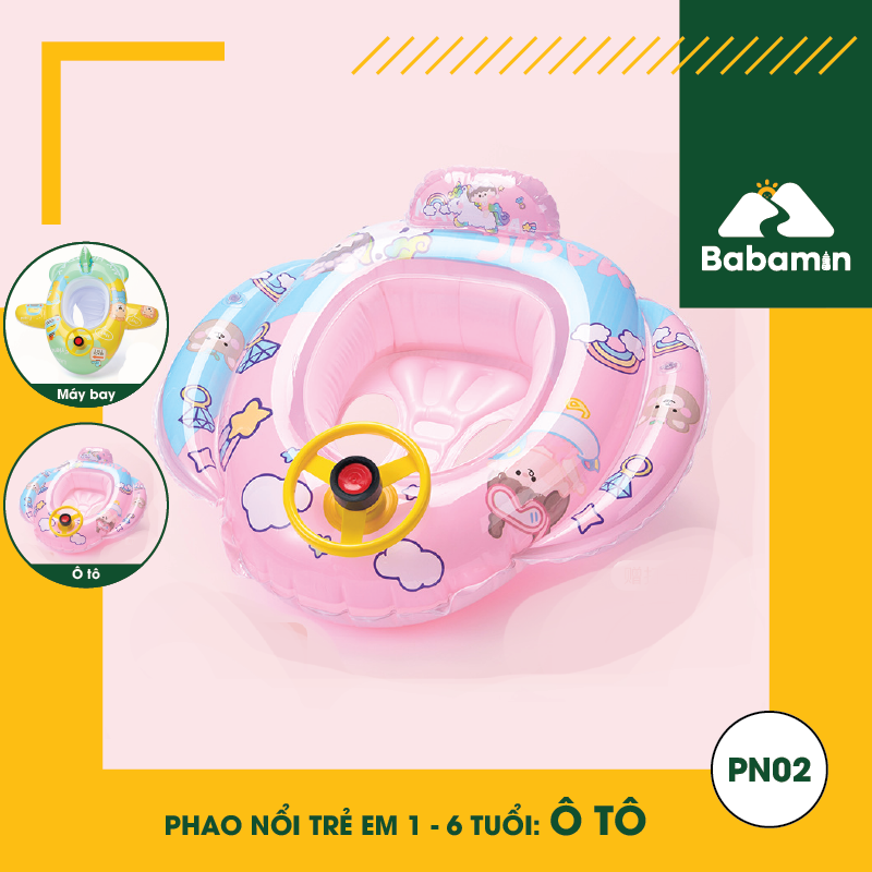 Phao Bơi Chống Lật Cho Bé Từ 1,2,3,4,5,6 Tuổi - Bơm Hơi, Thiết Kế 3D Cute - Babamin - PN02