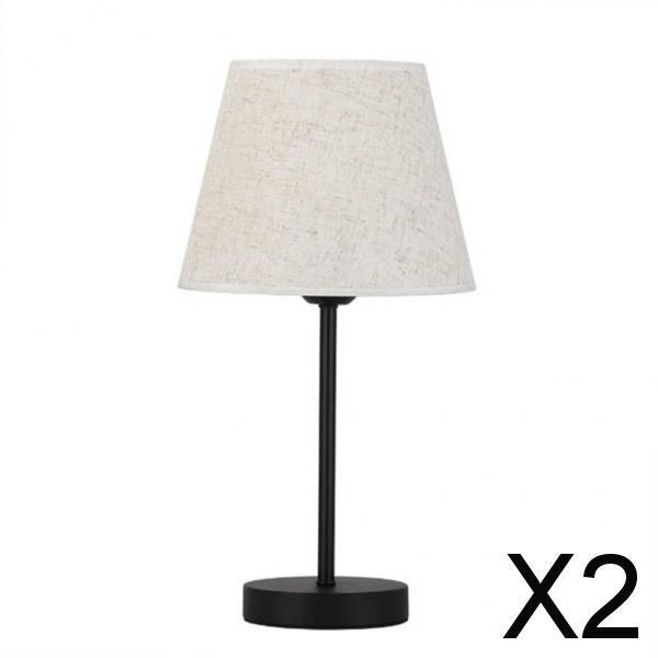 2xMetal Bedside Table Lamps Base 3-Way Dimmable Fabric Lampshade Desk Light