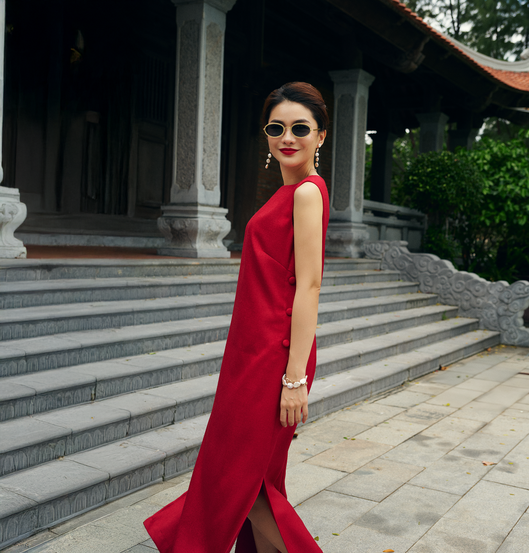 Đầm Xẻ Tweed Lộc DRE223 thời trang thiết kế Hity