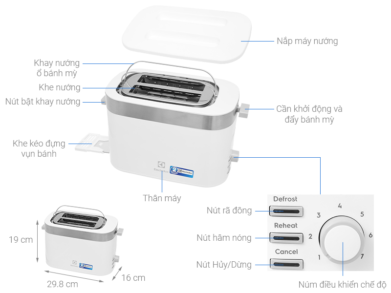 Máy nướng bánh mì Electrolux E2TS1-100W - Hàng chính hãng