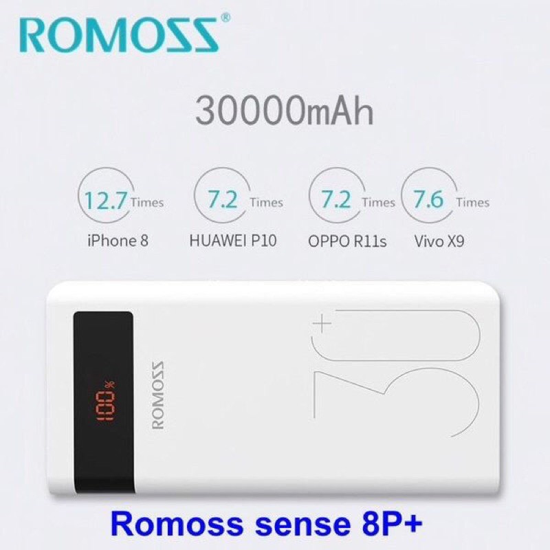 Pin sạc dự phòng Romoss Sense 8P+ 30000mAh Sạc nhanh QC3.0 và Sạc nhanh 2 chiều TypeC (Trắng),HÀNG CHÍNH HÃNG