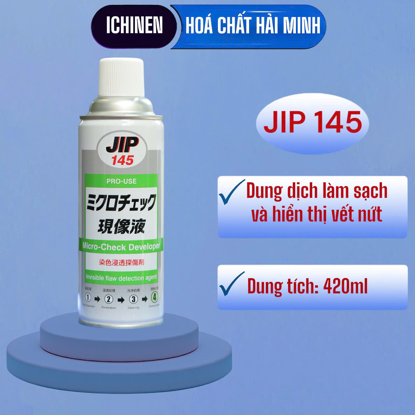 JIP145 Dung dịch làm sạch và hiển thị vết nứt, bình xịt kiểm tra vết nứt 420ml ICHINEN Nhật Bản