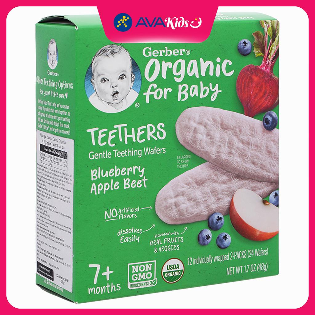 Bánh gạo ăn dặm Gerber Organic Teethers vị việt quất, táo và củ cải đỏ hộp 48g (từ 7 tháng) - Hàng Chính Hãng