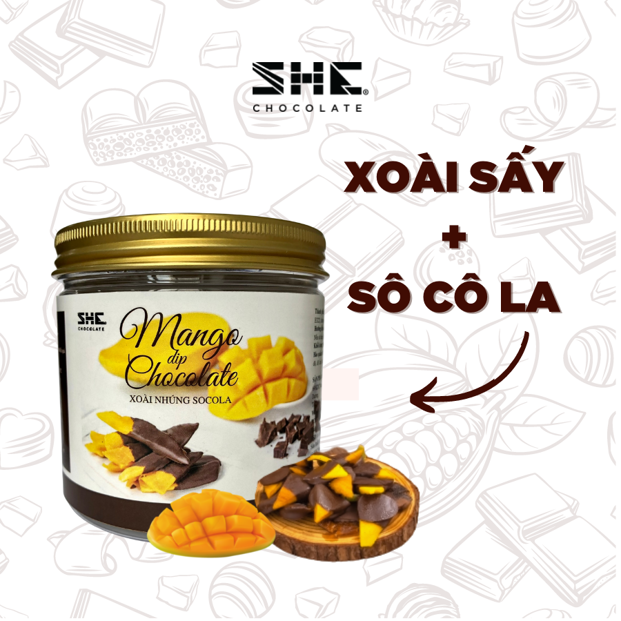 Xoài nhúng Socola - SHE Chocolate - 120g Hũ Pet - Đa dạng vị giác, bổ sung năng lượng. Quà tặng người thân, dịp lễ, thích hợp ăn vặt