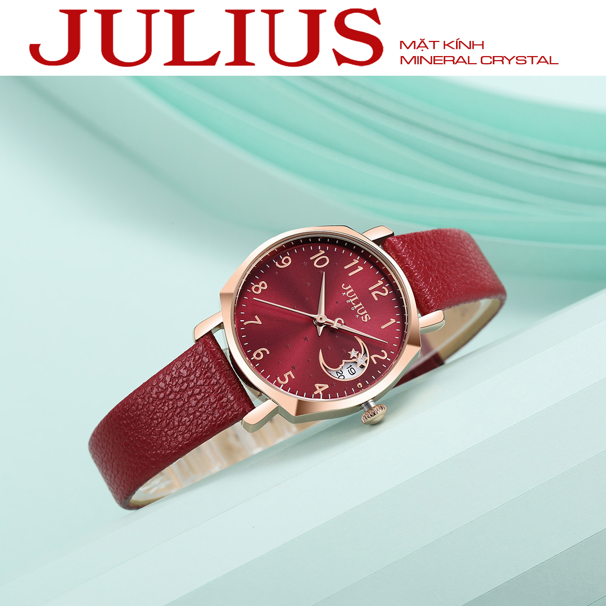 Đồng Hồ Nữ Julius Hàn Quốc JA1211D Dây Da Màu Đỏ