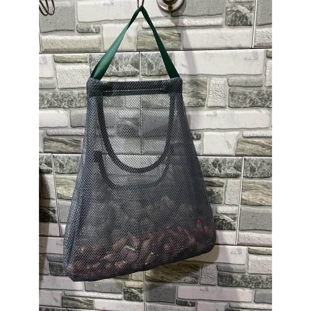 Túi Treo hành tỏi - Lưu Trữ Hành Tỏi Tránh Mốc Lưới Đan ENJOY SOFT, Màu Xanh Xám, Hình Tháp 2 ngăn