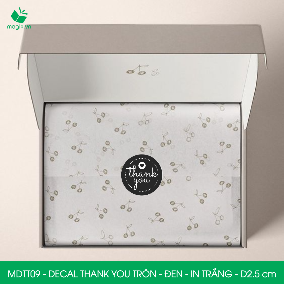 MDTT09 - D2.5cm - 500 Sticker Thank you, decal Thank you tròn dán hộp carton, tem cám ơn, nhãn dán cảm ơn trang trí gói hàng