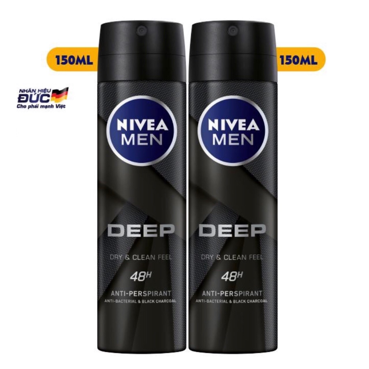 Bộ đôi Xịt ngăn mùi NIVEA MEN Deep than đen hoạt tính (150ml x2) - 80027