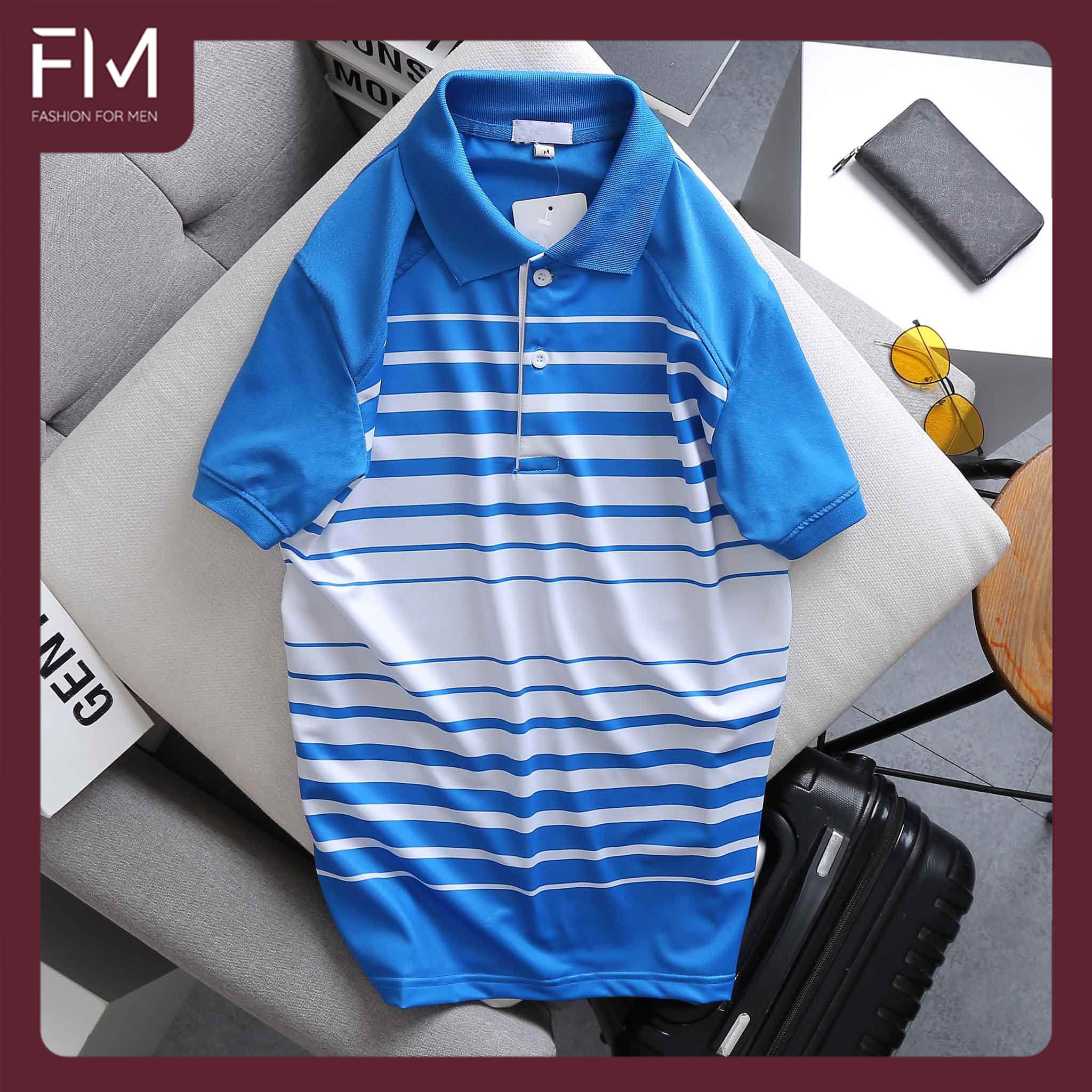 Áo polo nam tay ngắn, sọc trắng ngang ngực, thời trang thanh lịch, chất áo thấm hút mồ hôi - FORMEN SHOP - FMPS156