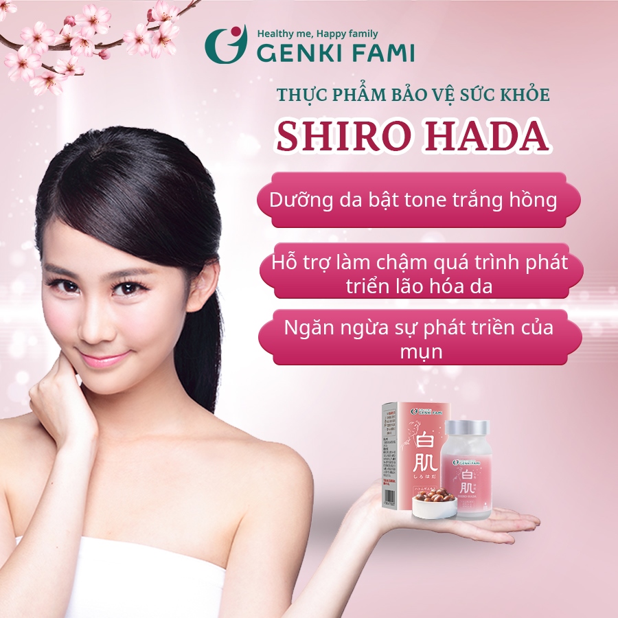 Viên Uống Trắng Da, Ngăn Ngừa Sạm Nám Từ Thiên Nhiên Shiro Hada Genki Fami Nhật Bản Hộp 90 viên