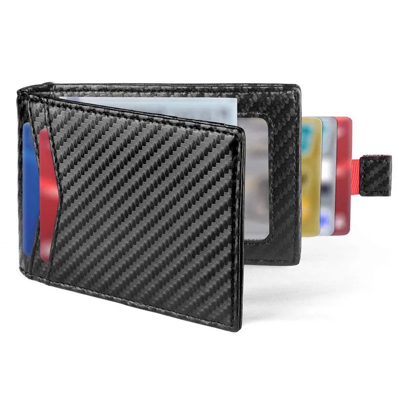 Ví Mỏng  Có Ngăn Đựng Thẻ Có Bảo Vệ RFID, Tối Đa 12 Thẻ, Ví Da Mini, Ví nam và nữ, Nhỏ, Ví, Carbon Đen, Bóp Mini Hiện đại